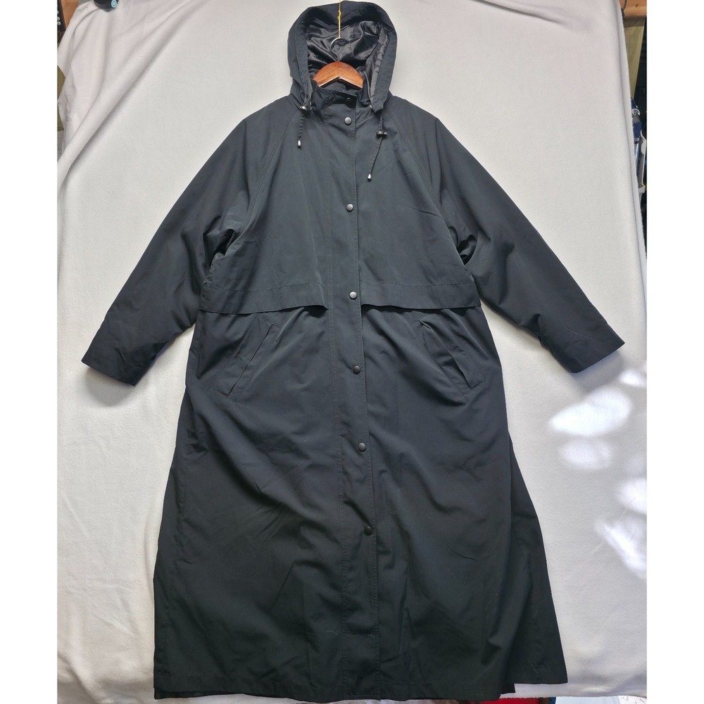 Vintage L.L. Bean Women's Black Removable Flannel-Lined Hooded Trench Coat Sz 1X